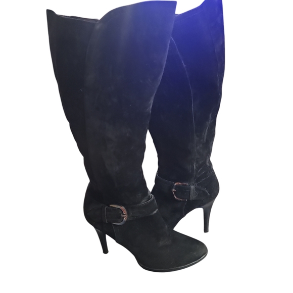 Shoes - Calf boots with heels,zip sides, buckle decor 81/2 Medium velour